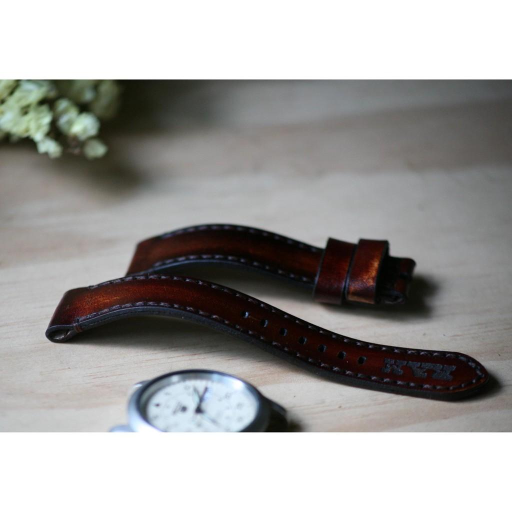 DÂY ĐỒNG HỒ DA BÒ Ý MÀU GỖ MAHOGANY - RAM CLASSIC 1975 .
