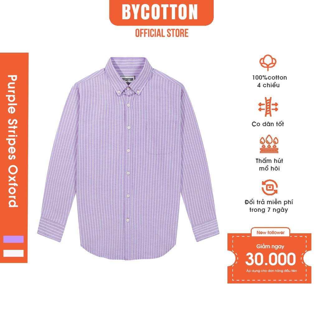 Áo Sơ Mi Nam Dài Tay Tím Phối Sọc BY COTTON Purple Stripes Oxford