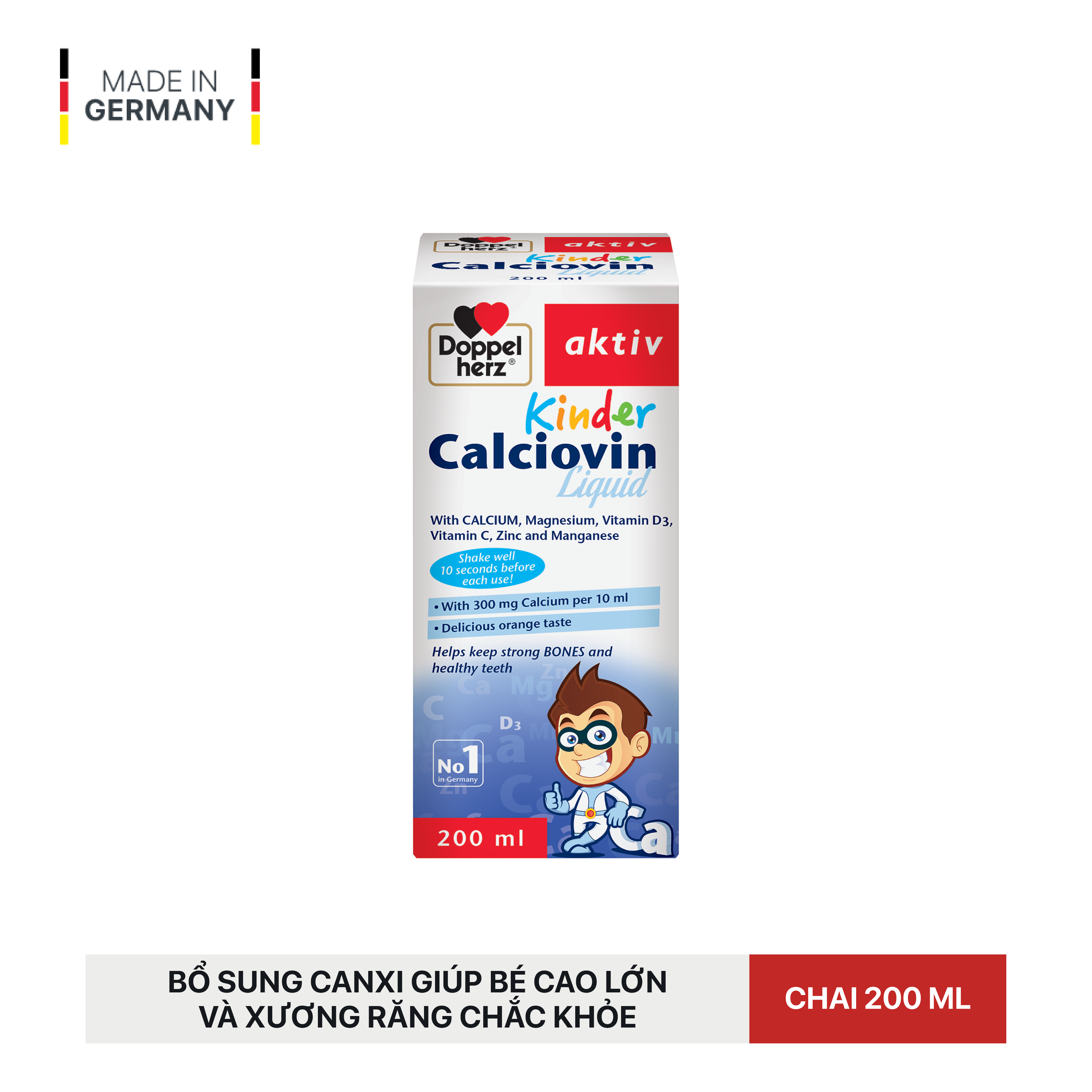 Siro bổ sung Canxi hữu cơ dành cho bé Doppelherz Aktiv Kinder Calciovin Liquid (Chai 200ml)