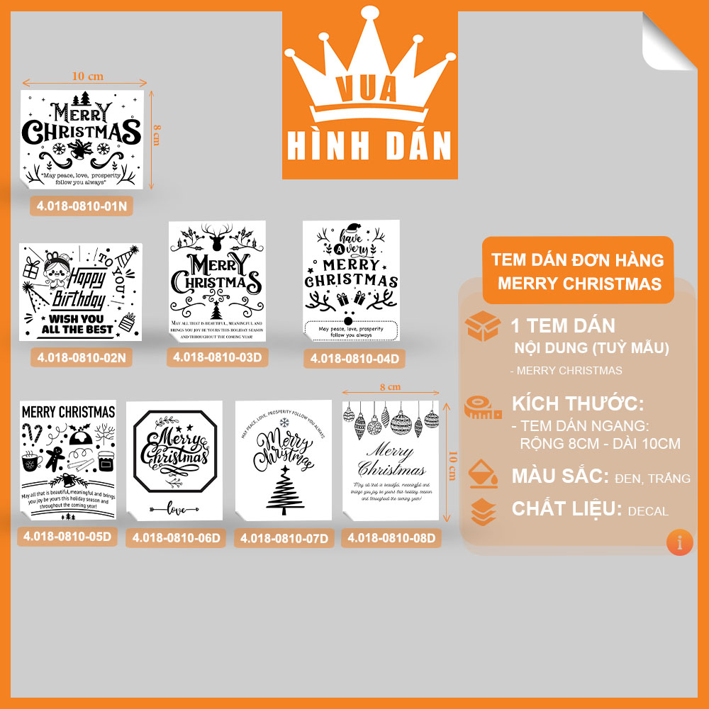 Set 50/100 sticker MERRY CHRISTMAS - tem dán chúc mừng giáng sinh, nhãn dán lên hộp quà, gói quà hoặc túi đựng sản phẩm, kiện hàng
