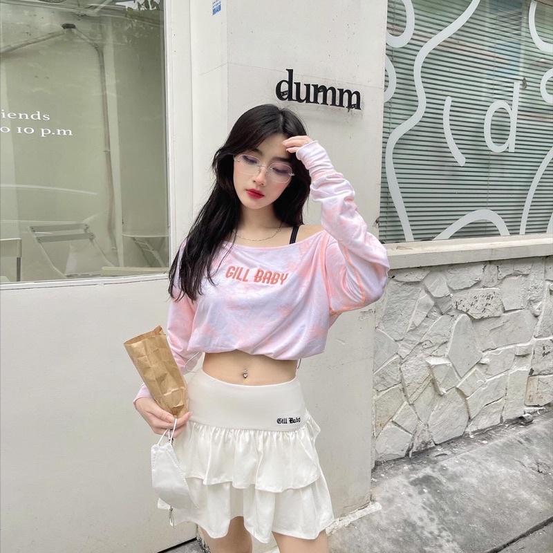 GILL BABY | Áo croptop sweater nỉ da cá loang màu tay dài- MÂY SWEATER