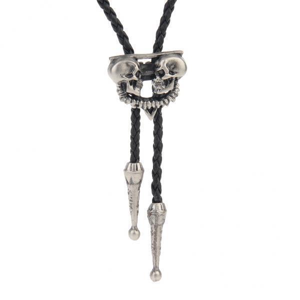 3X Punk Skeleton Skull Bolo Tie Leather Necktie Necklace Western Antique Silver