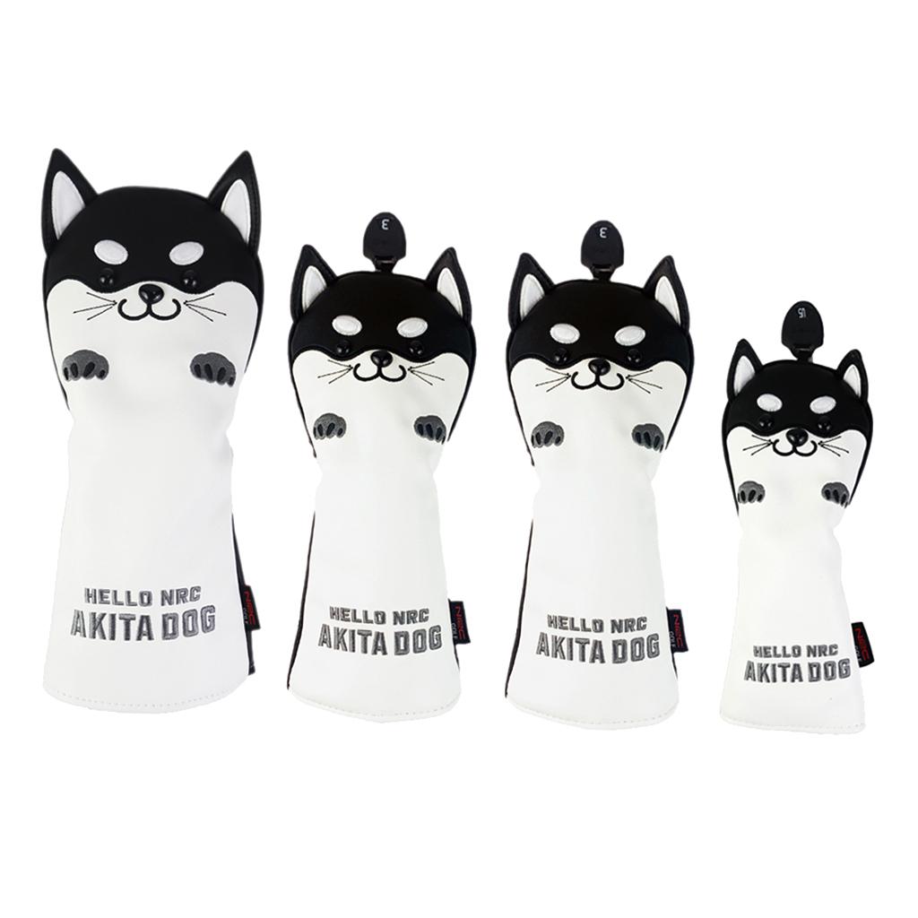 4x Golf Wood Head Covers No. 1 3 5 UT Driver Headcover Cute AKITA Dog Club Cover