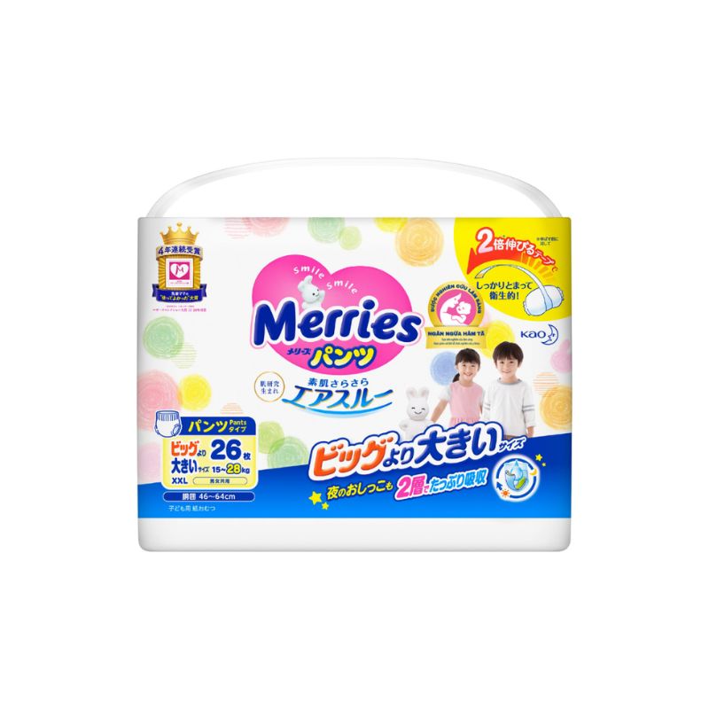 Bỉm quần Merries cộng miếng chính hãng XXL 26 + 2