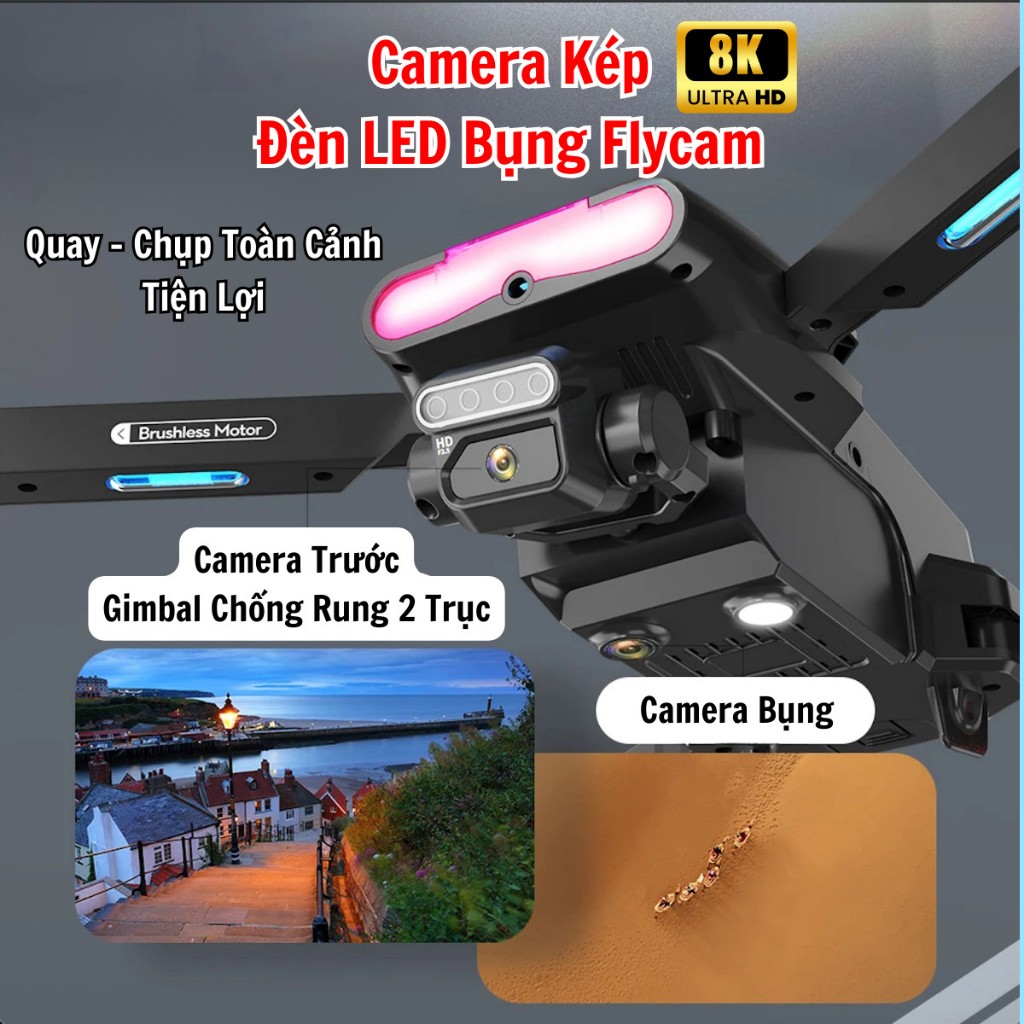 Flycam Mini F199 Pro Max Cảm Biến Tránh Vật Cản, Máy Bay Flycam 4k Camera Chống Rung 2 Trục, Bay Xa 1000m Động Cơ Không Chổi Than Siêu Bền Bỉ - Hàng Chính Hãng