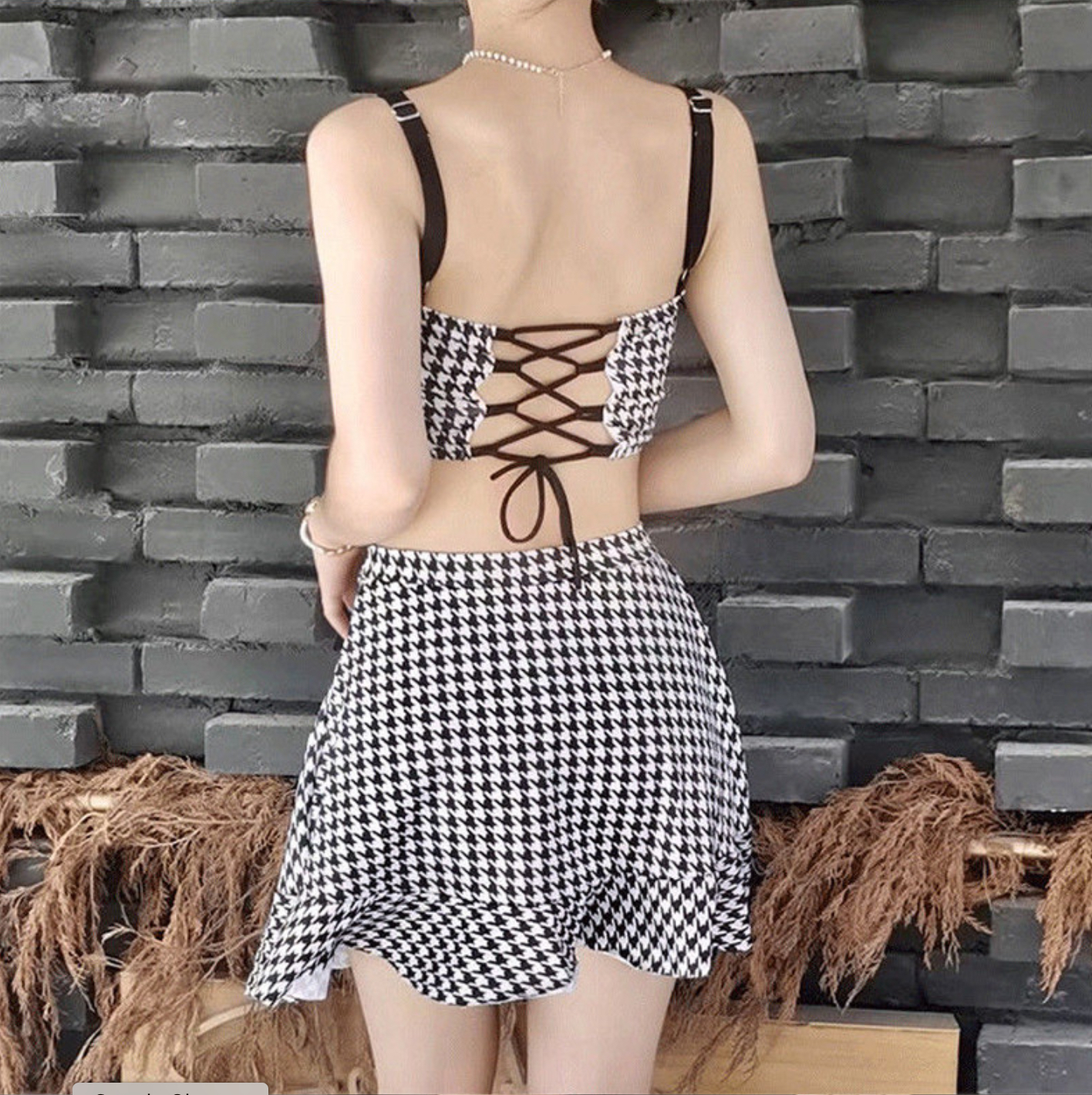 Bộ đồ bơi bikini nữ hai mảnh kín đáo đi tắm biển giấu bụng, tôn dáng hack chân dài kẻ caro - B.48