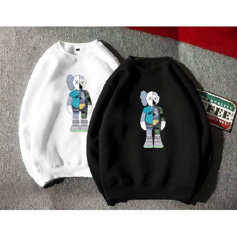 Áo nỉ Sweater thu đông hoạt hình Kaws chất nỉ bông form suông rộng cổ tròn Unisex - áo chất