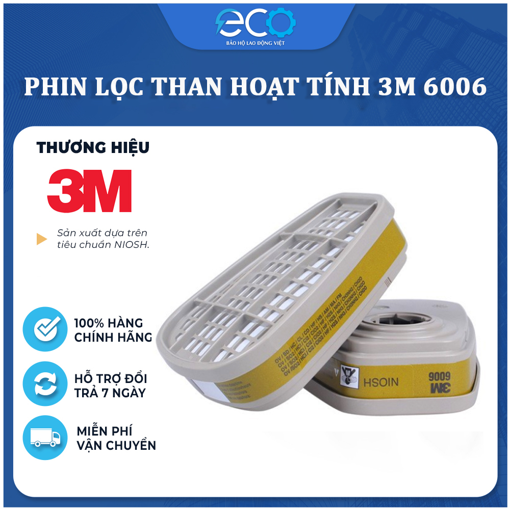 Phin lọc than hoạt tính 3M 6006 lọc hơi hữu cơ, Amoniac, Methilamin, Formaldehit và HF dùng cho mặt nạ phòng độc 3M