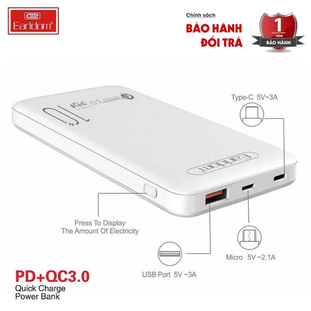 Sạc Dự Phòng 10000mAh Earldom PD02 Hàng Chính Hãng