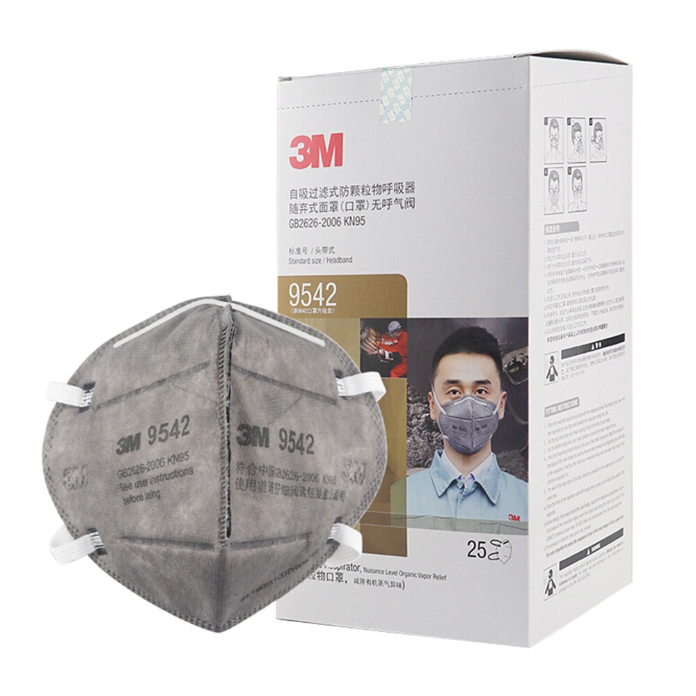 Khẩu trang than hoạt tính khử mùi chống bụi mịn PM2.5 và kháng khuẩn KN95 3M 9542 - loại dây choàng dầu kẹp mũi không đau khi dùng lâu, bảo vệ hô hấp