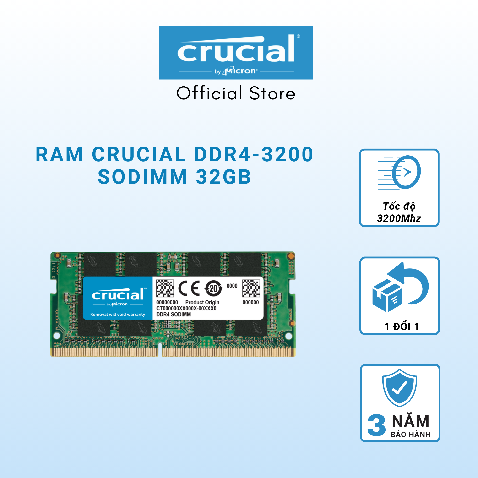 Ram Laptop Crucial DDR4 32GB 3200MHz 1.2v CT32G4SFD832A - HÀNG CHÍNH HÃNG