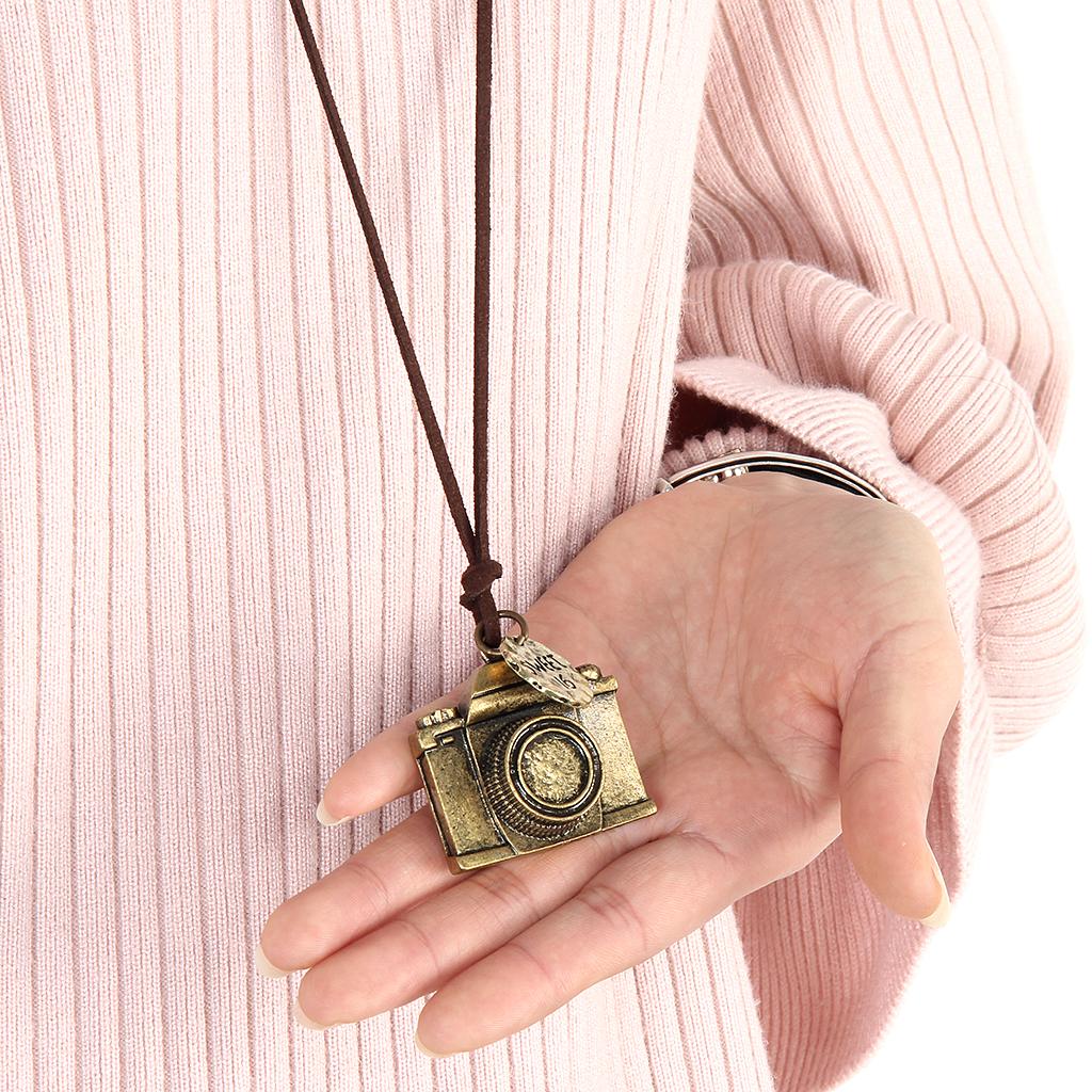 Retro Mens Womens Charm Camera Pendant Long Velvet Cord Necklace Jewelry