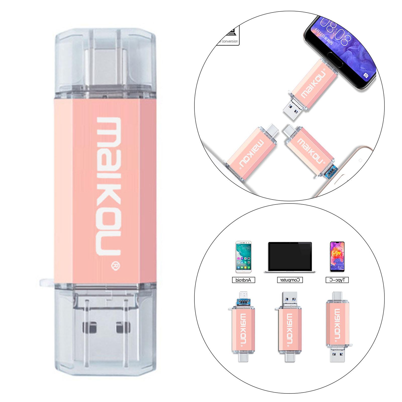 64GB USB 3.0 3-in-1 Type-C Flash Drive And Micro USB Flash Drive for IOS / Android PC Pink