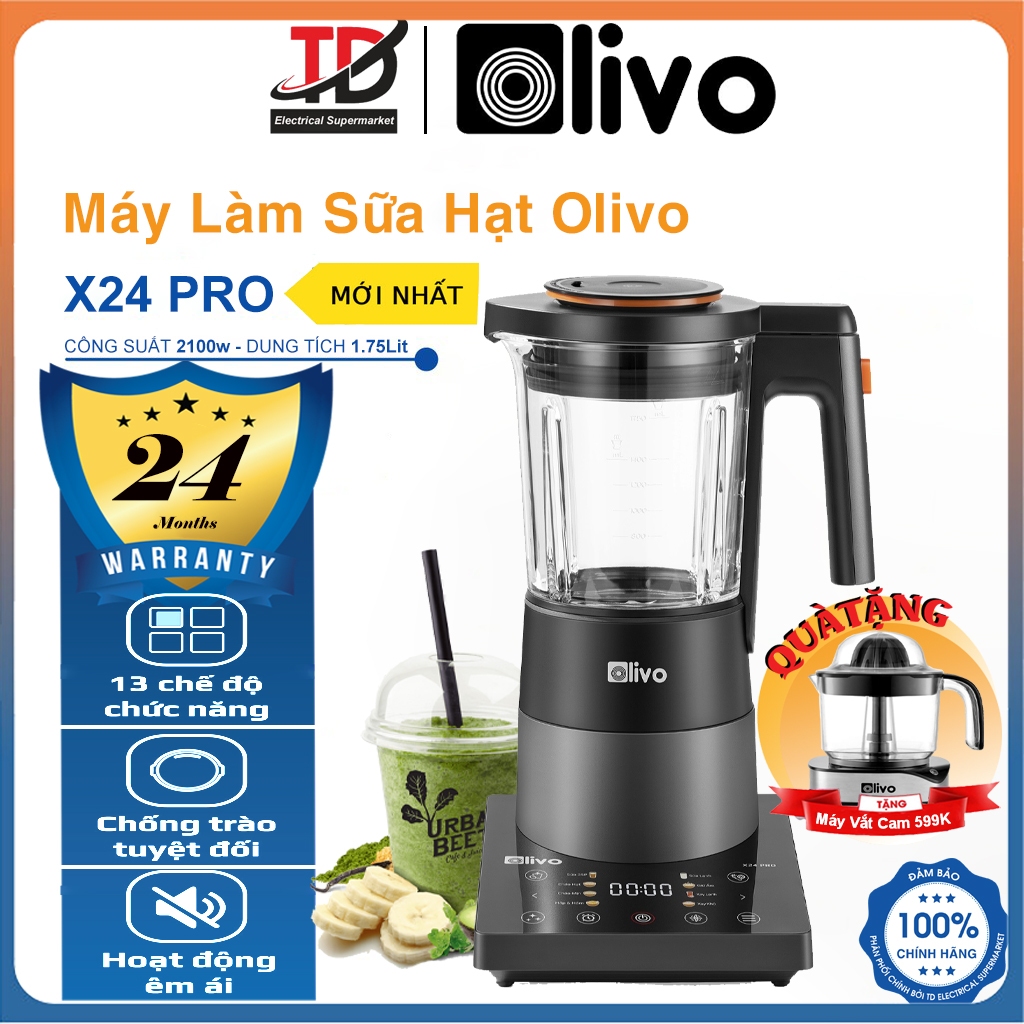 Máy Làm Sữa Hạt Olivo X24 Pro, Mâm Nhiệt Gốm Công Suất 2100w, Sấy Khử Khuẩn - Tạm Dừng Khi Nấu, Hàng Chính Hãng