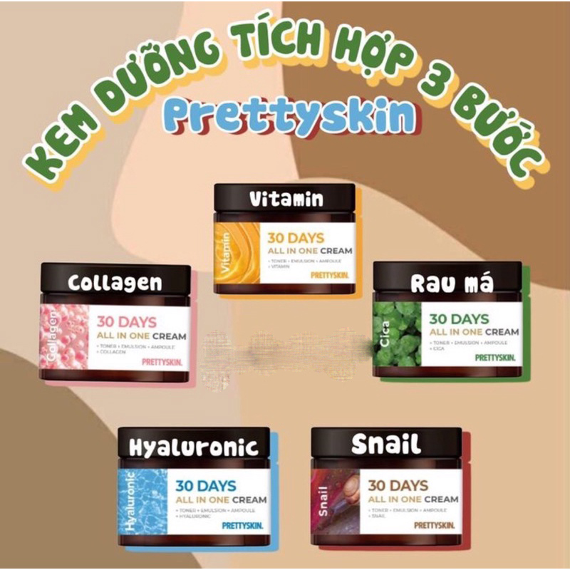 Kem Dưỡng Da Ngăn Ngừa Lão Hóa, Dưỡng Trắng, Trẻ Hóa Làn Da Pretty Skin 30 Days All In One Cream 100ml
