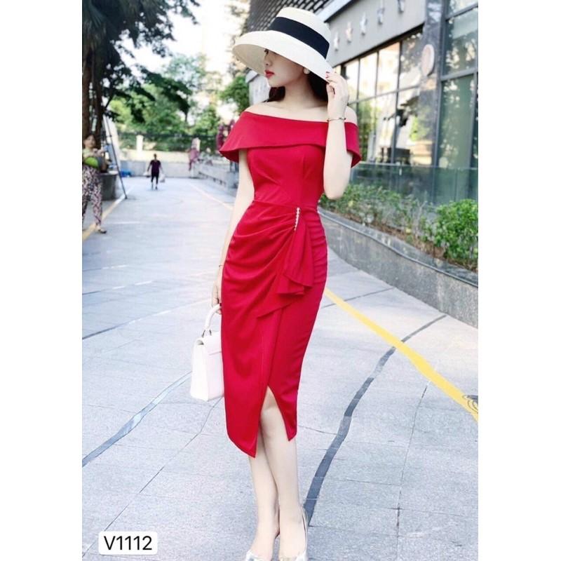 Đầm body bẹt vai kết cườm xinh lung linh kèm hình thật