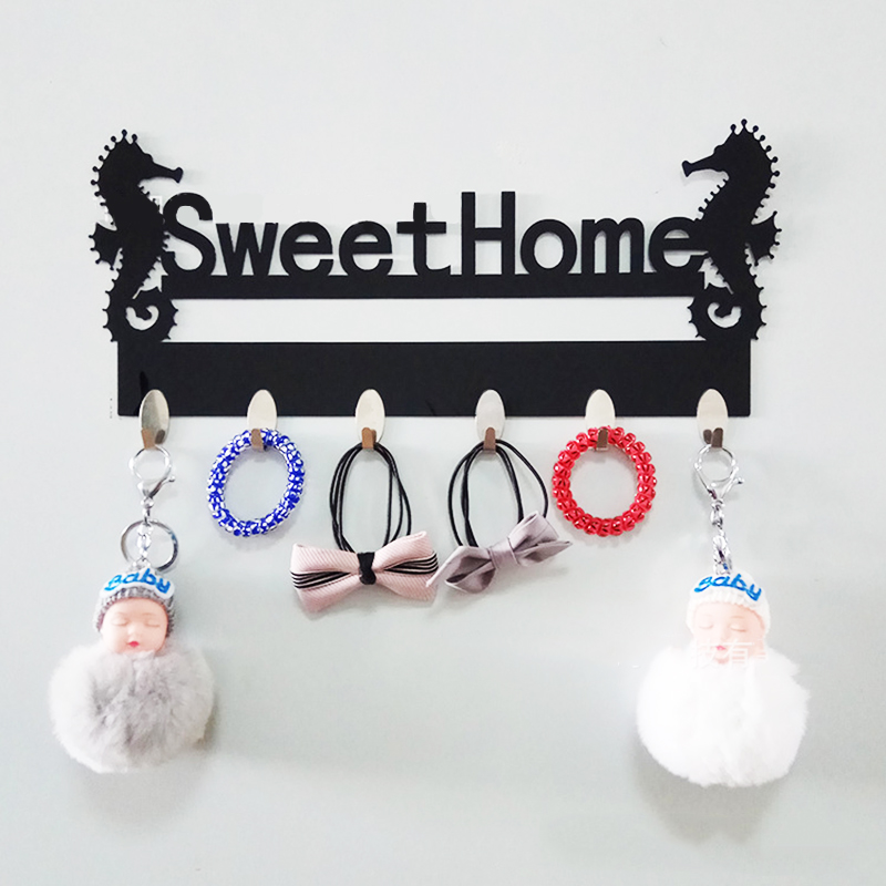 Bộ 6 Móc Treo Chìa Khóa Phụ Kiện Nhỏ Dán Tường Thiết Kế Thông Minh Sweet Home Trang Trí Nhà Tắm, Nhà Bếp, Tủ Quần Áo