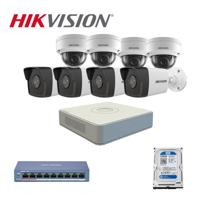 Trọn bộ 8 camera IP bán cầu và thân trụ HIKVISION, Đầu ghi hình 8 kênh DS-7108NI-Q1, Swicht mang Poe, xem lại được 20day - Hàng Chính Hãng