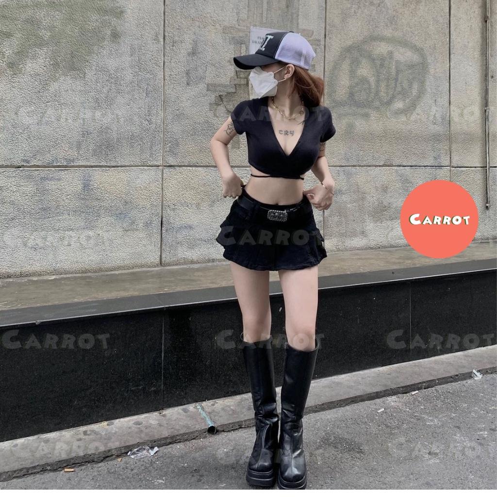 Áo croptop tay ngắn cột eo quyến rũ phong cách thời trang nữ tôn dáng trendy carrotxinhdep