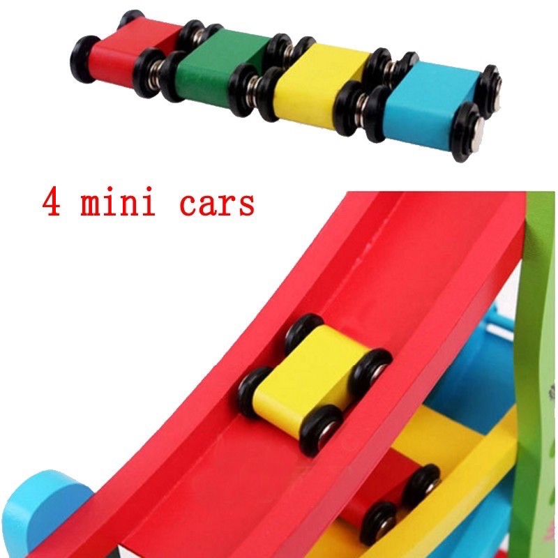 Xe Cầu Trượt 4 Tầng Đồ Chơi Gỗ Cho Bé Kèm 4 Xe Mini