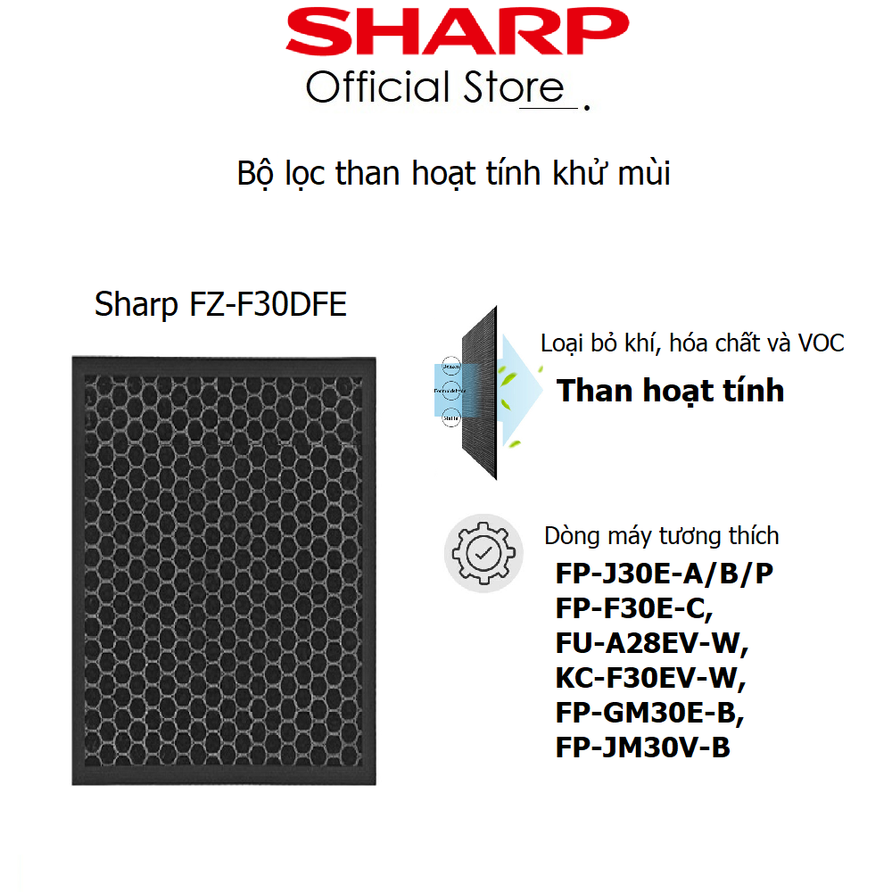 FZ-F30DFE | Màng lọc than hoạt tính máy Sharp J30E-A, J30E-B, JM30V-B, F30EV-W - Hàng chính hãng