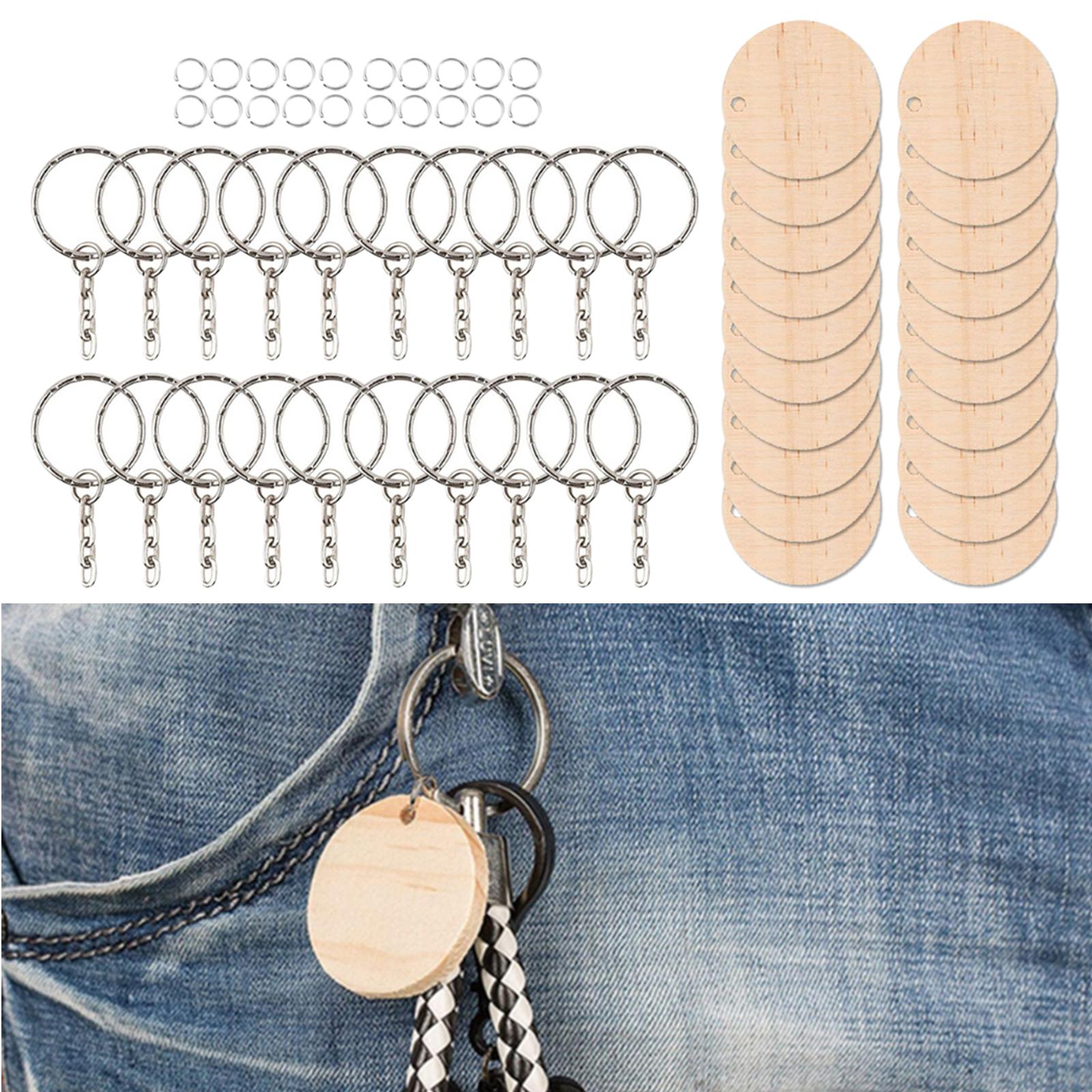 Wooden Keychain Blanks, Round Wooden Slices Pendant Charm Key Chains Blanks and Keychain Pendant Keyring for DIY Key Rings