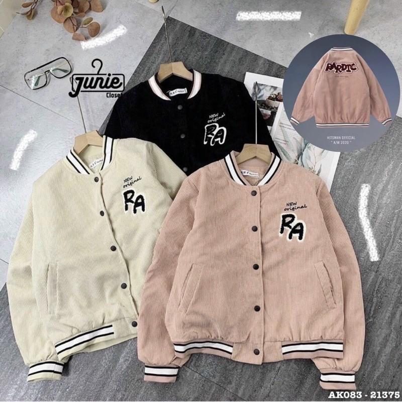 Áo Khoác Kaki Nam Nữ Nhung Tâm Thêu Cao Cấp Hàng QC Jackets Bomber Kaki Đôi Thêu RA