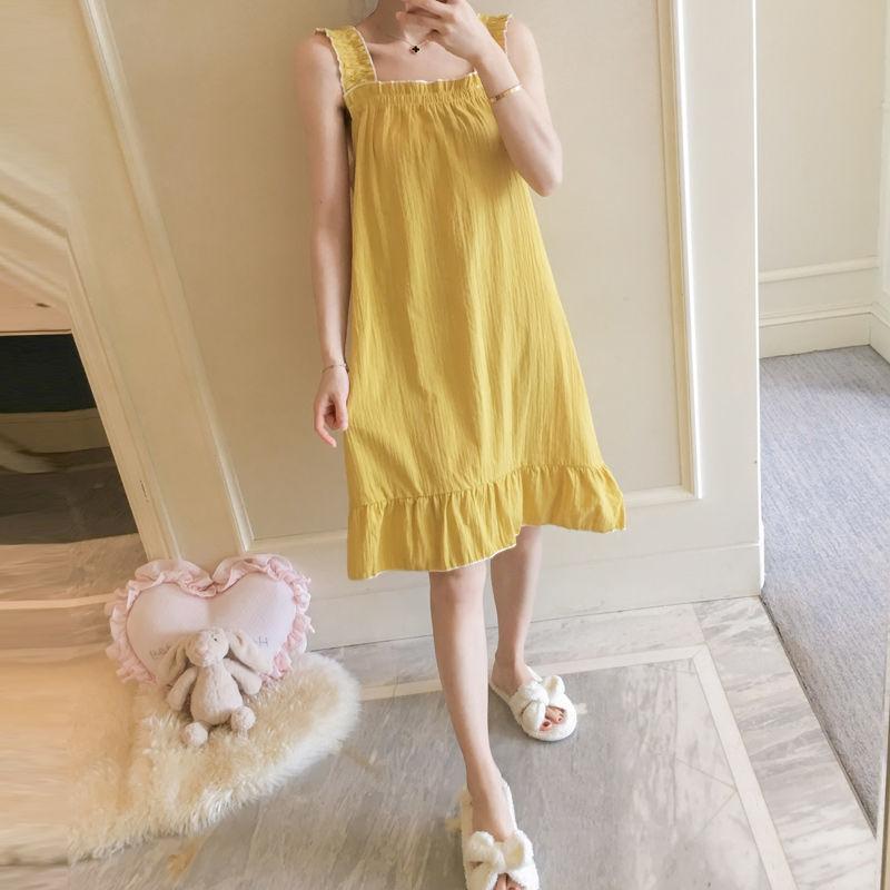 Đầm Ngủ Hai Dây Vải cotton Dễ Thương Gợi Cảm Thời Trang Mùa Hè Cho Bạn Gái