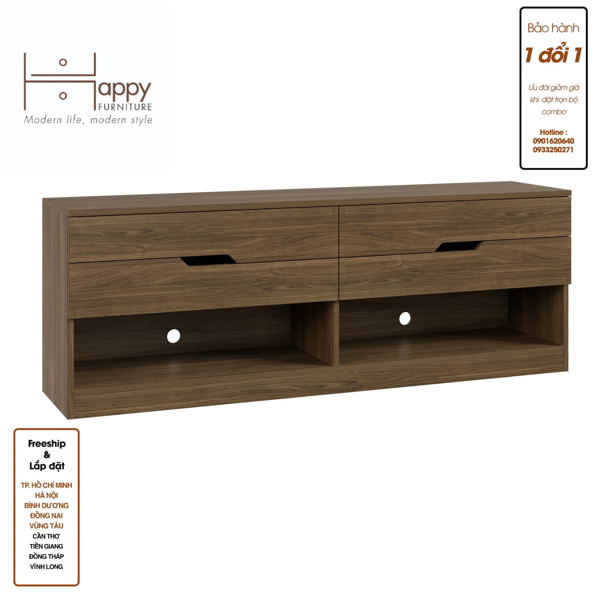 [Happy Home Furniture] DASH, Kệ Tivi 4 ngăn kéo, 150cm x 35cm x 54cm ( DxRxC)   , KTV_005