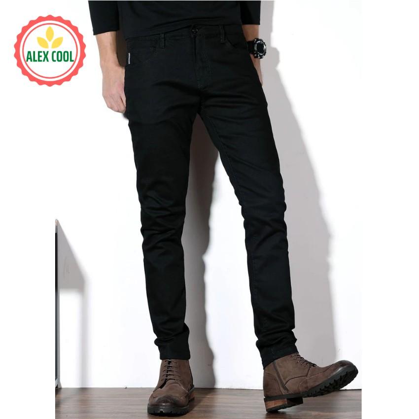 Quần jean nam đen trơn chất bò mỏng nhẹ ống côn cao cấp, phù hợp mùa hè, alex cool