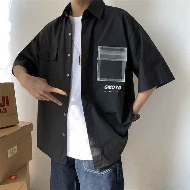 Áo sơ mi nam  form rộng có phối túi dễ phối đồ, áo sơ mi tay ngắn Unisex hàn quốc họa tiết cá tính