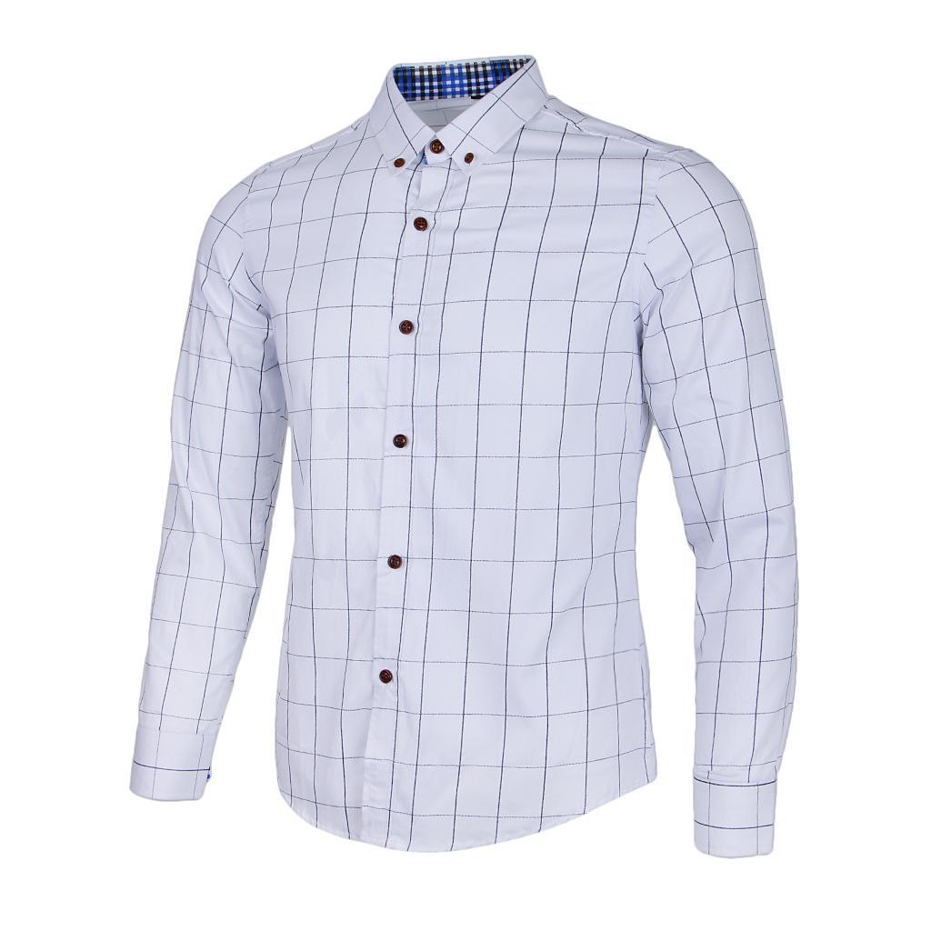 Men's Slim Fit Long Sleeve Casual Social Shirt Classic Plaid 100%Cotton Dress Shirt