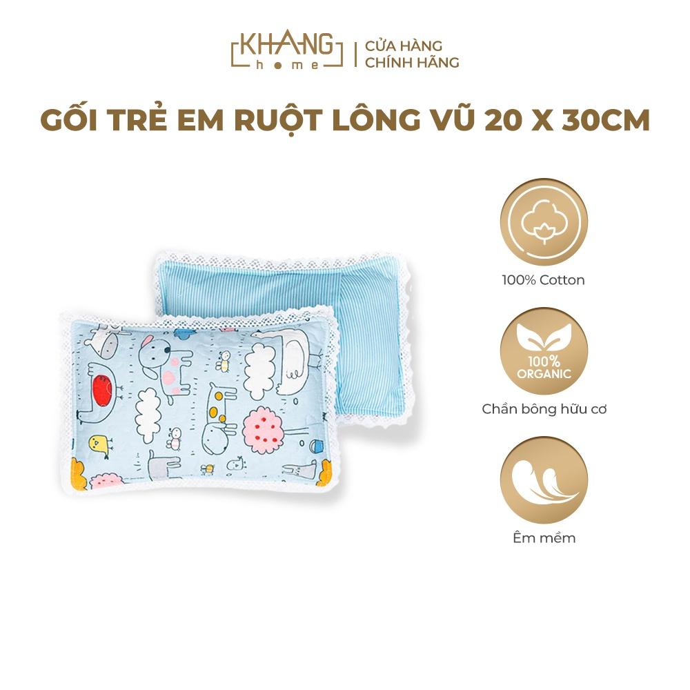 Gối Nằm Lông Vũ Trẻ Sơ Sinh Cao Cấp Khang Home Thoáng Mát An Toàn Cho Bé Size 20x30cm