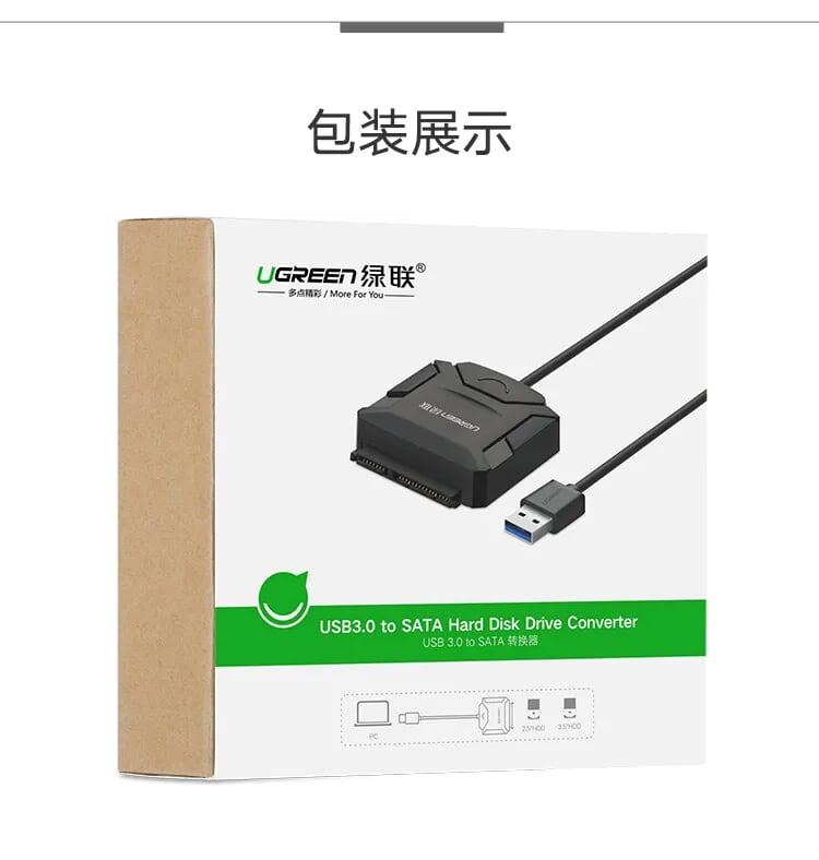 Ugreen UG20202CR108TK 1M màu Đen Bộ chuyển đổi USB 3.0 sang SATA ổ cứng hỗ trợ nguồn - HÀNG CHÍNH HÃNG