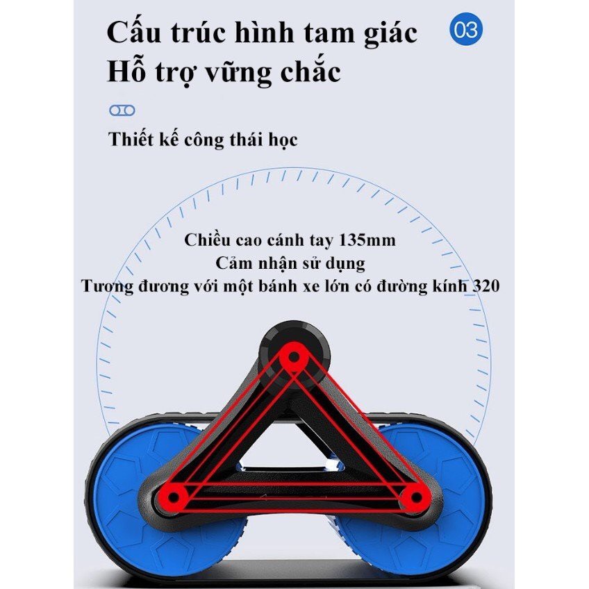 Con Lăn Bánh Xe Tập Cơ Bụng,Sử Dụng Công Nghệ Mới Có Phanh Lò Xo Trợ Lực + Tặng Kèm Thảm Lót Gối