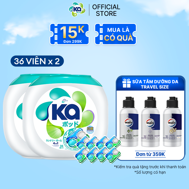 Combo 2 Hộp Viên Giặt Xả Đa Năng 4 Trong 1 Ka Universal 36 Viên Hộp