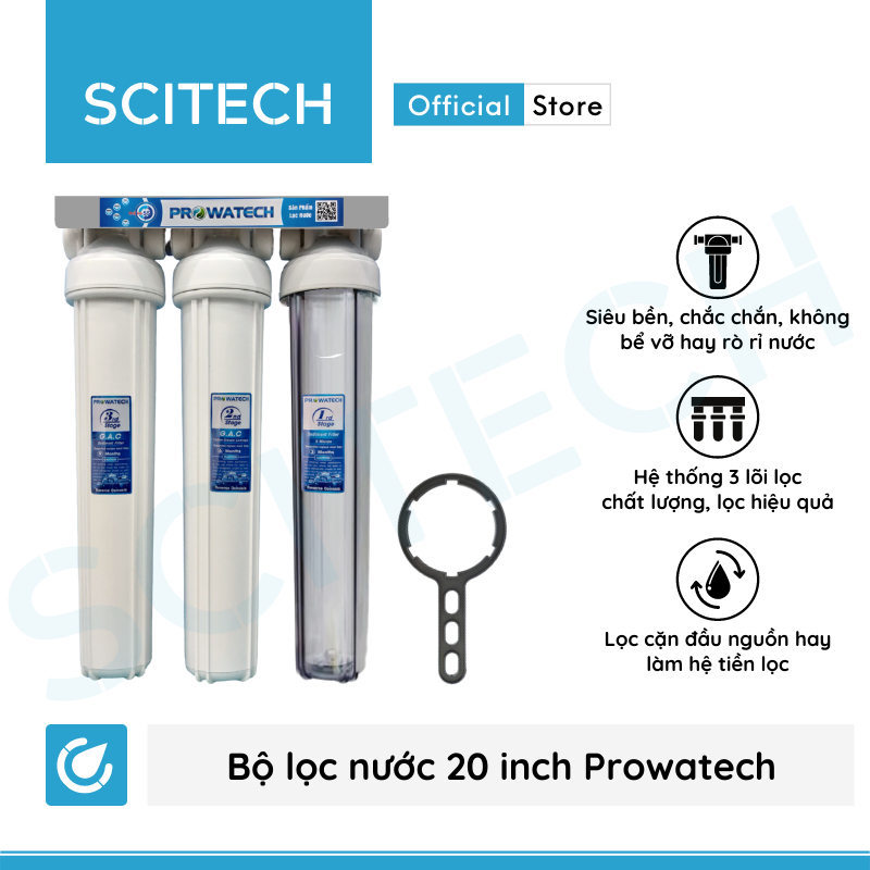 Bộ lọc nước sinh hoạt, bộ ba lọc thô 20 inch by Scitech (3 cấp lọc) - Hàng chính hãng