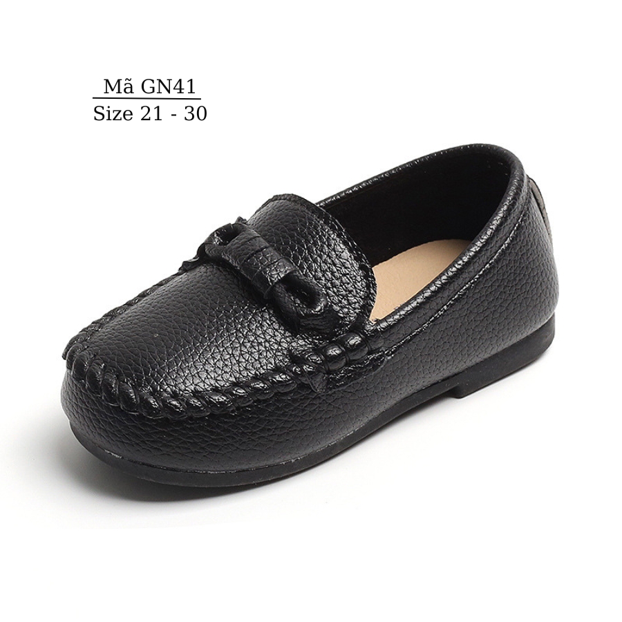 Giày lười moca màu đen da lì cho bé trai 1 - 5 tuổi êm nhẹ chống trơn mặc vest đi tiệc, chụp ảnh, biểu diễn GN41