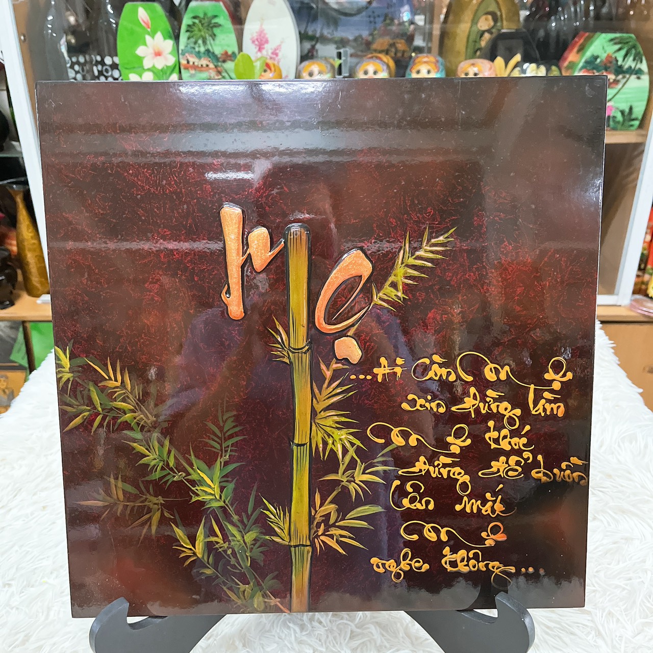 [ Sale Mạnh] Tranh sơn mài chữ ,thơ kèm họa tiết 40x40 cm ý nghĩa thích hợp làm quà tặng, trang trí
