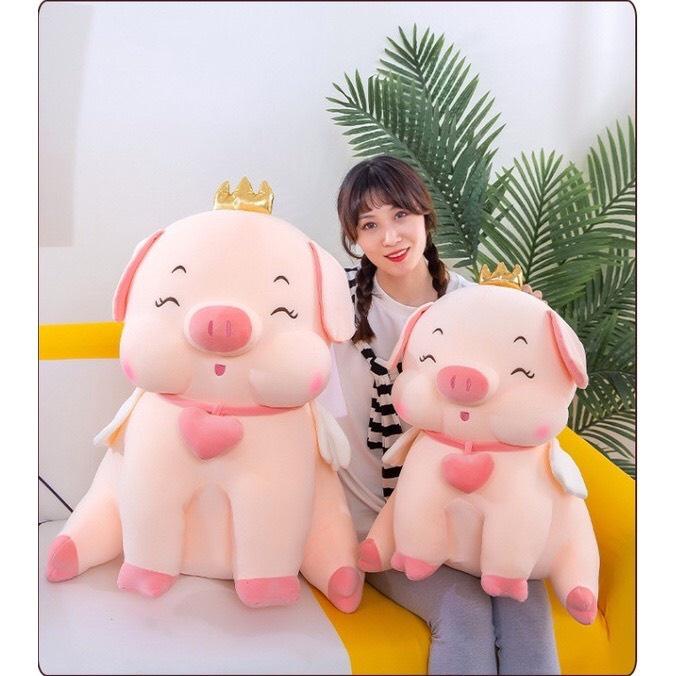 Gấu Bông Thú Lợn Nhồi Bông Heo Vương Miện Đeo Tim Ngồi Gối Ôm Màu Hồng Siêu To Khổng Lồ-TB07