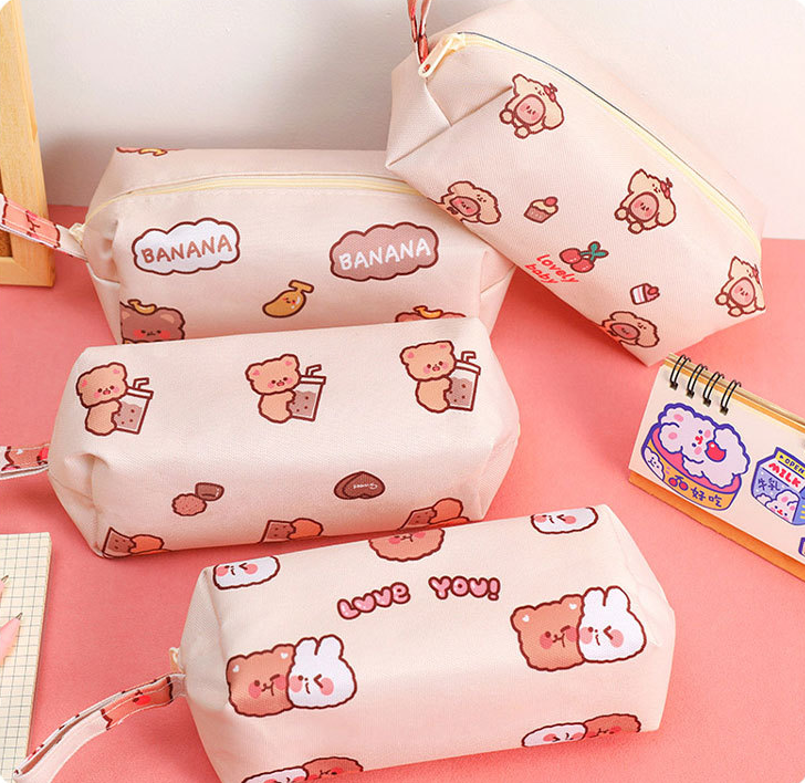 Túi đựng bút viết Gấu cute vải canvas bền đẹp cho học sinh phong cách Hàn Quốc giá rẻ