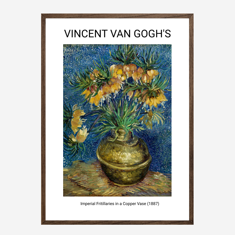 Hình ảnh Tranh trang trí treo tường khung kính gỗ sồi cao cấp danh hoạ Vincent van Gogh 54×74 cm "Imperial Fritillaries in a Copper Vase"(1887) 