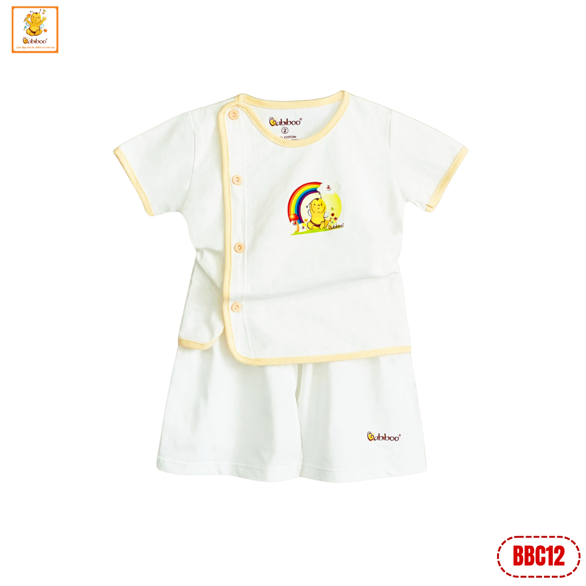Đồ sơ sinh bé trai, bé gái Babiboo, bộ cộc tay sơ sinh nút gài kiểu bác sĩ vải cotton mềm mại - BBC12