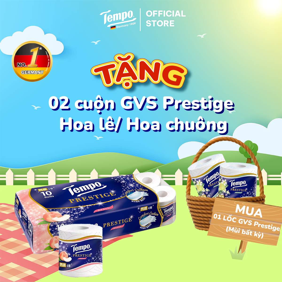 [MUA 1 LỐC TẶNG 2 CUỘN GVS 4 LỚP PRESTIGE NGẪU NHIÊN] Giấy Vệ Sinh Cao Cấp Prestige 4 Lớp Bền Dai - Thương Hiệu Đức