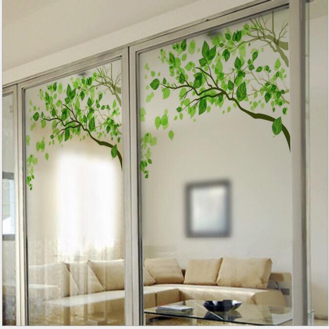 Decal trang trí kính cao cấp mẫu nhánh cây xanh 02