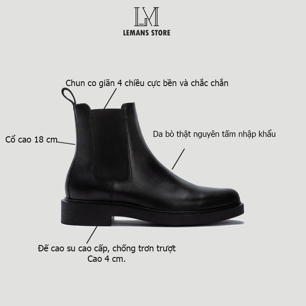 Giày Chelsea Boots Black LEMANS CB66, đế cao 4cm da bò boot nam chelsea boot nam