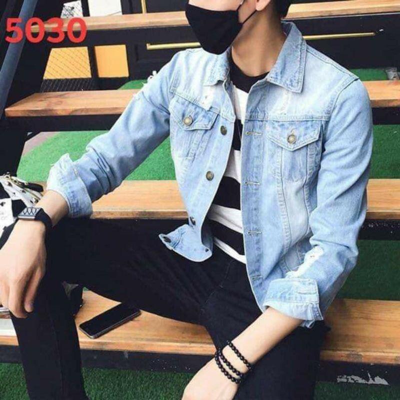 Áo khoác jeans xanh nam nữ trơn vas