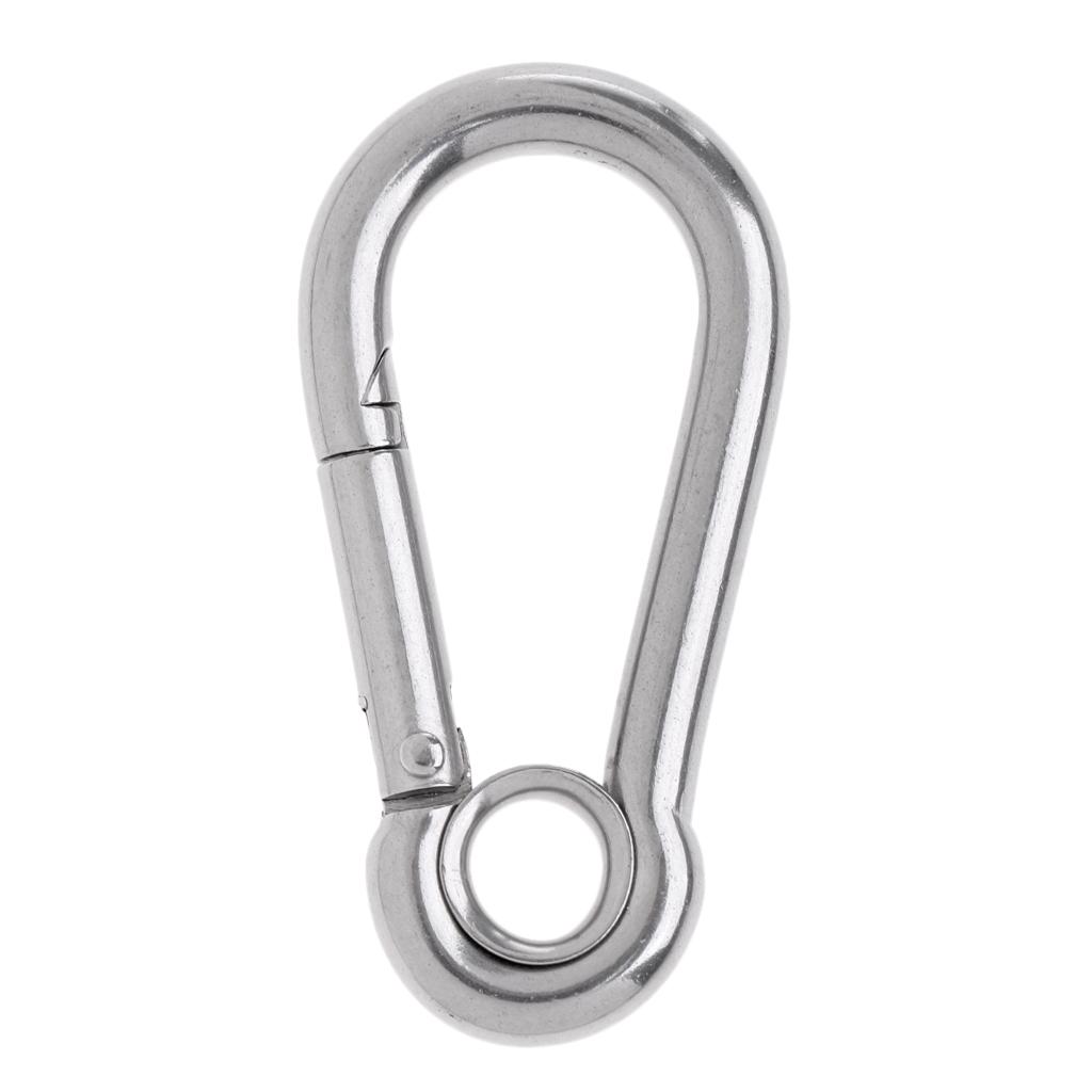 2xStainless Steel Climbing Carabiner with Eye for Climbing/ Hiking 5 x 50 mm