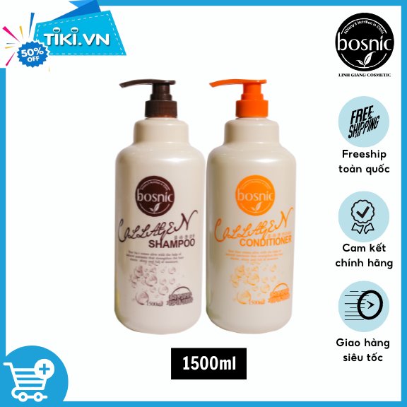 COMBO GỘI XẢ COLLAGEN LÀM BỀN MÀU NHUỘM BOSNIC 1500ML