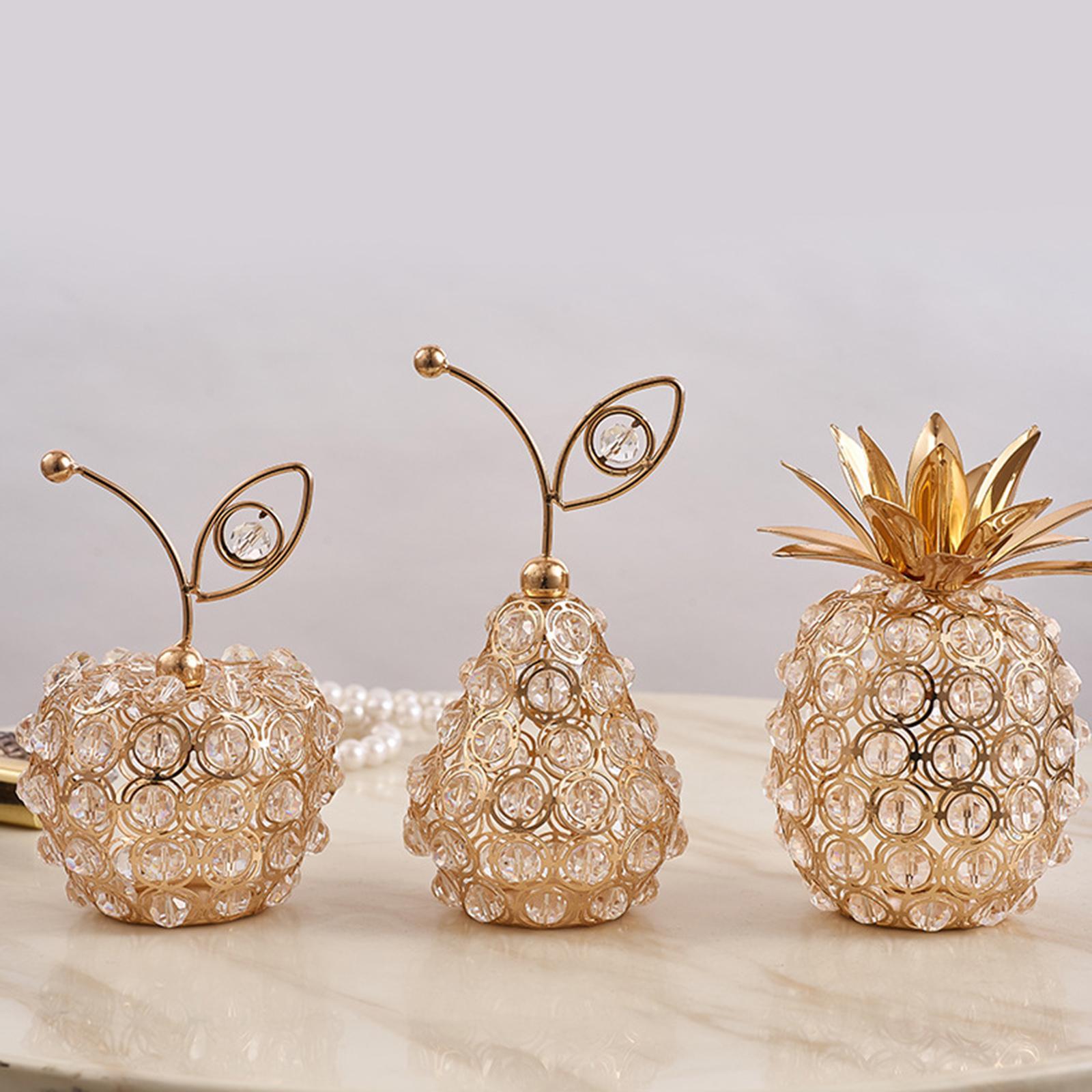 3pcs Nordic Crystal Fruit Statue Ornaments Figurine Home Office Decor